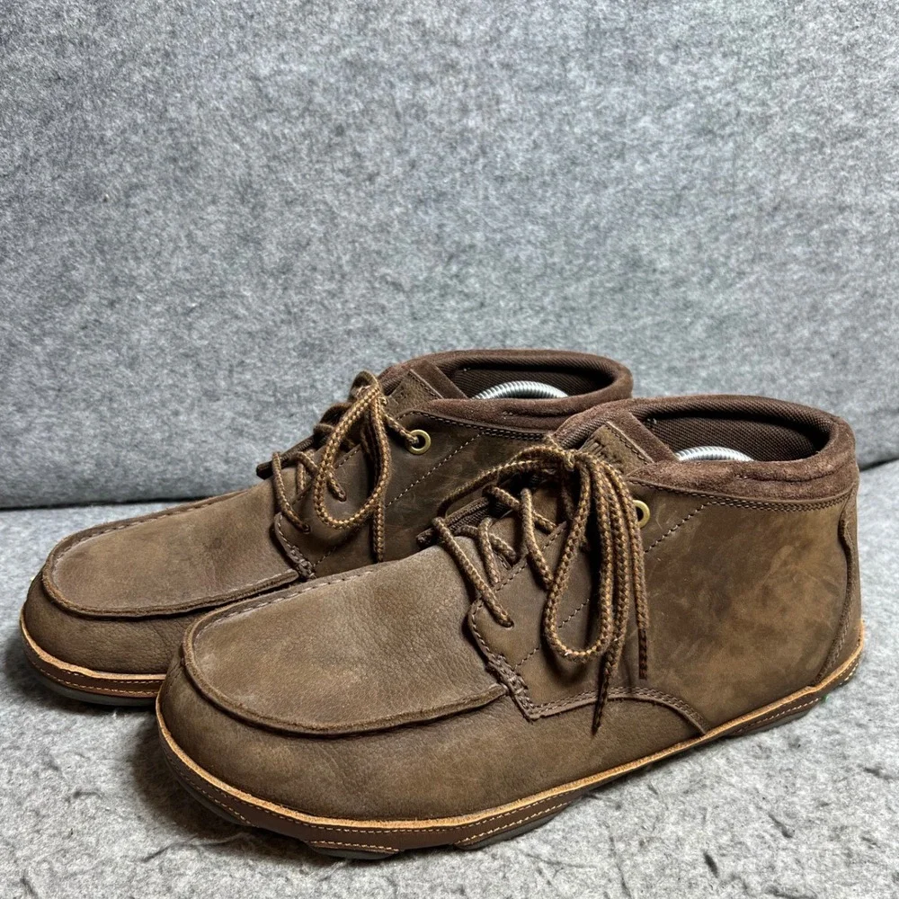 OluKai Hamakua Mens Dark Wood Brown Leather Chukka Comfort Boots Size 12